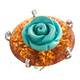 Turquoise-tone Flower Simulated Amber Cz 925 Sterling Silver Boutique Cocktail Ring, Size 7-8
