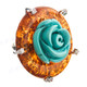 Turquoise-tone Flower Simulated Amber Cz 925 Sterling Silver Boutique Cocktail Ring, Size 7-8