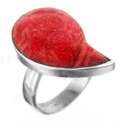 Teardrop Red Sponge Coral 925 Sterling Silver Ring, 1"