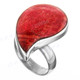 Teardrop Red Sponge Coral 925 Sterling Silver Ring, 1"