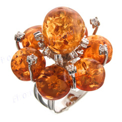 Sparkling 925 Sterling Silver Simulated Amber Cz Cocktail Ring