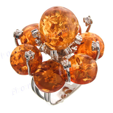 Sparkling 925 Sterling Silver Simulated Amber Cz Cocktail Ring