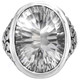 Bold Clear Quartz Scroll Filigree 925 Sterling Silver Ring, US 6-8