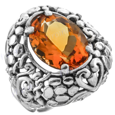 Citrine Oval Scrollwork Design 925 Sterling Silver Cocktail Ring, US 7, 8, 9