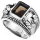 Smoky Quartz Flower Design 925 Sterling Silver Band Ring, US 6.5-8