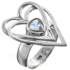 Heart Framed Moonstone 925 Sterling Silver Band Ring, US 6, 7.5
