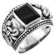 Onyx Fleur De Lis Design 925 Sterling Silver Band Ring, US 6.5, 7, 7.5