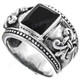 Onyx Fleur De Lis Design 925 Sterling Silver Band Ring, US 6.5, 7, 7.5