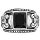 Onyx Fleur De Lis Design 925 Sterling Silver Band Ring, US 6.5, 7, 7.5