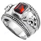 Garnet Ethnic Design 925 Sterling Silver Band Ring, US 6.5, 7, 7.5