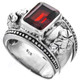 Garnet Flower Design 925 Sterling Silver Band Ring, US 6.5, 7