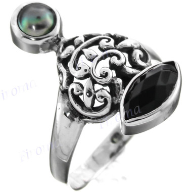 Onyx Peacock Freshwater Cultured Pearl 925 Sterling Silver Ring, US 8, 9