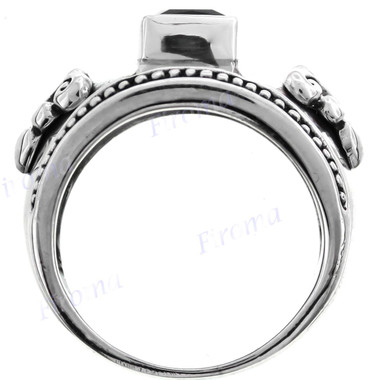 Onyx Fleur De Lis Design 925 Sterling Silver Band Ring, US 6.5, 7, 7.5, 8