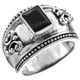 Onyx Fleur De Lis Design 925 Sterling Silver Band Ring, US 6.5, 7, 7.5, 8