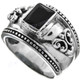 Onyx Fleur De Lis Design 925 Sterling Silver Band Ring, US 6.5, 7, 7.5, 8