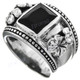 Onyx Flower Design 925 Sterling Silver Band Ring, US 6.5, 7, 7.5