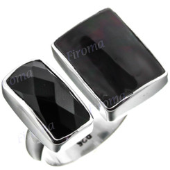 Double Checkerboard Onyx 925 Sterling Silver Ring, US 6, 6.5, 7, 8