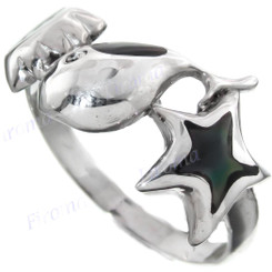Whale Starfish Shell Mother of Pearl Scroll  925 Sterling Silver Stacking Ring, US 7, 8