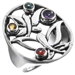 Mixed Stones Amethyst Citrine Butterfly 925 Sterling Silver Wide Ring, US 6, 7, 7.5, 8