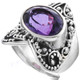 Filigree Embossed Amethyst 925 Sterling Silver Ring, US 4.5, 5