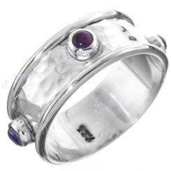 Amethyst Handmade Hammered 925 Sterling Silver Stacking Ring, US 6