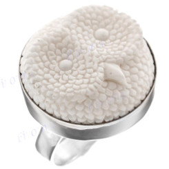 Hand carving Owl Buffalo Bone 925 Sterling Silver Ring