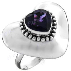 Wide Heart Amethyst 925 Sterling Silver Ring, US 6, 8