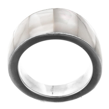 White Mother of Pearl Shell 925 Sterling Silver Band Ring