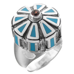 Heavy Garnet Turquoise-tone 925 Sterling Silver Ring, US 7-8