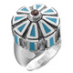 Heavy Garnet Turquoise-tone 925 Sterling Silver Ring, US 7-8