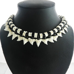 Shark Tooth Coconut Bone us 18" Black White Necklace