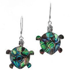13/16" 925 Silver Paua Abalone Shell Turtle French Earrings