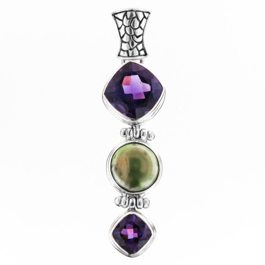 2" 925 Silver Green Freshwater Pearl Amethyst us Pendant