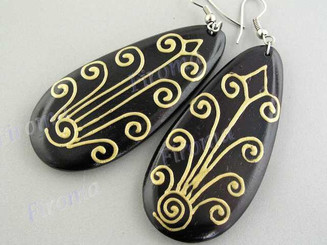 2 3/8" Wood Black Brown French Earrings