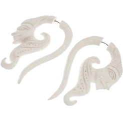 Fake Gauge White Bison Bone Goddess Carving Post Earrings, 2"