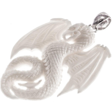 2 3/8" 925 Silver Bison Bone Carving Dragon us Pendant