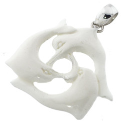 1 3/4" 925 Silver Bison Bone Carving Dolphin us Pendant