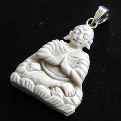 2 1/16" 925 Silver Bison Bone Buddhist Buddha us Pendant