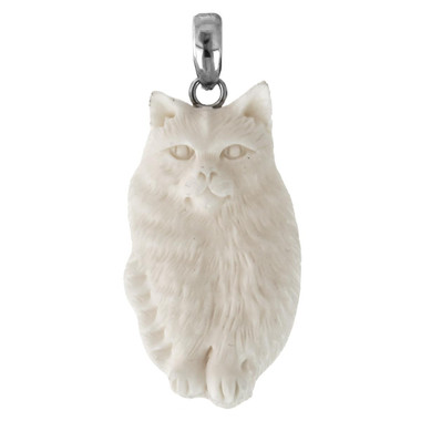 2 1/16" 925 Sterling Silver Bison Bone Cat us Pendant