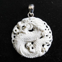 1 7/8" 925 Silver Bison Bone Chinese Dragon us Pendant