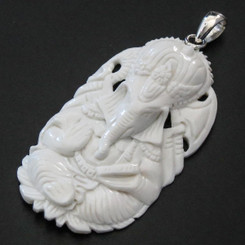 2 9/16" 925 Silver Bison Bone Carved Ganesha God Pendant