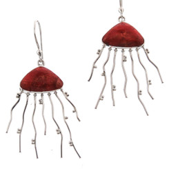 1 3/8" 925 Silver Genuine Sponge Coral Jellyfish Earrings