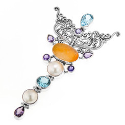 4 3/16" 925 Silver Blue Topaz Amethyst Drusy us Pendant