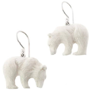 1" 925 Silver Bison Bone Bear French Wires Earrings