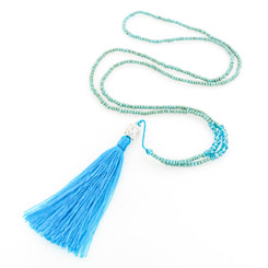 Glass Seed Beads Nylon Buddha 30" Tassel Necklace Pendant