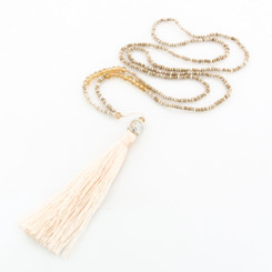 Glass Seed Beads Nylon Buddha us 30" Beige Tassel Necklace