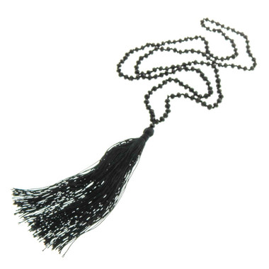 4mm Beads Nylon us 32" Black Tassel Necklace Pendant