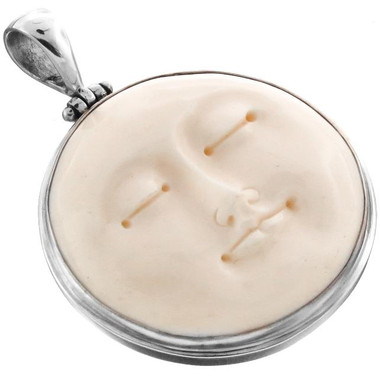 2" 925 Silver Bison Bone Moonface Carving us Pendant