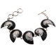 925 Sterling Silver Nautilus Shell 8" Black Toggle Bracelet