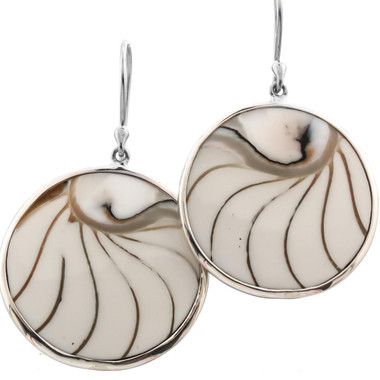 1 1/8" 925 Silver Nautilus Shell Round White Wires Earrings